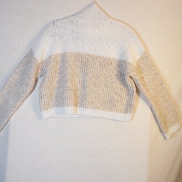 Jessica Simpson Neutral Beige White Cropped Quarter Zip Collared Knit Sweater S - Picture 2 of 7